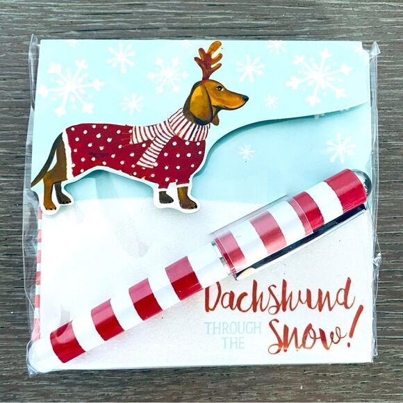 Dachshund Through The Snow Christmas Dog Notepad Gift Set - Picture 1 of 4